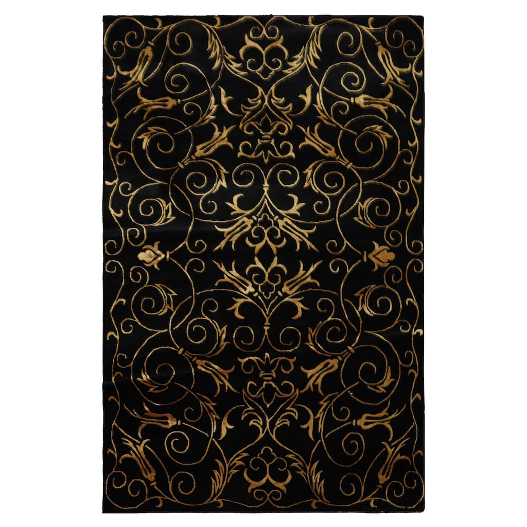 Wool & Silk Black Tibetan 4x6'2'' Hand Knotted Transitional Rug - 4' x 6' 2''