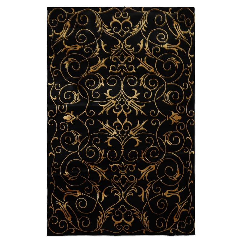 Wool & Silk Black Tibetan 4x6'2'' Hand Knotted Transitional Rug - 4' x 6' 2'' - 4' x 6' 2''