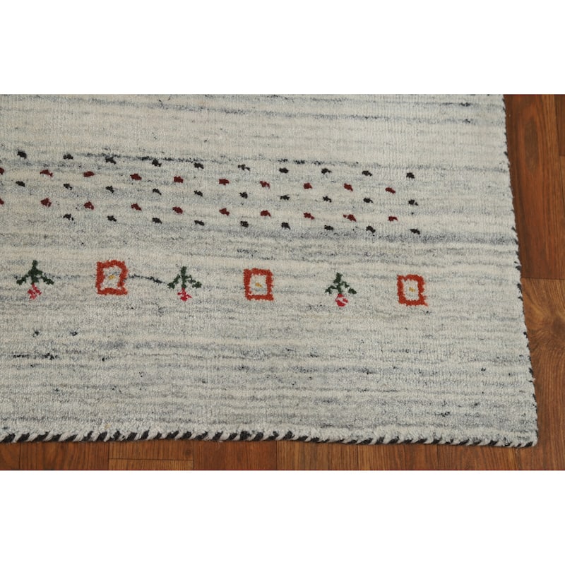 Tribal Gabbeh Indian Rug Handmade Beige Wool Carpet - 4'0" x 5'9"