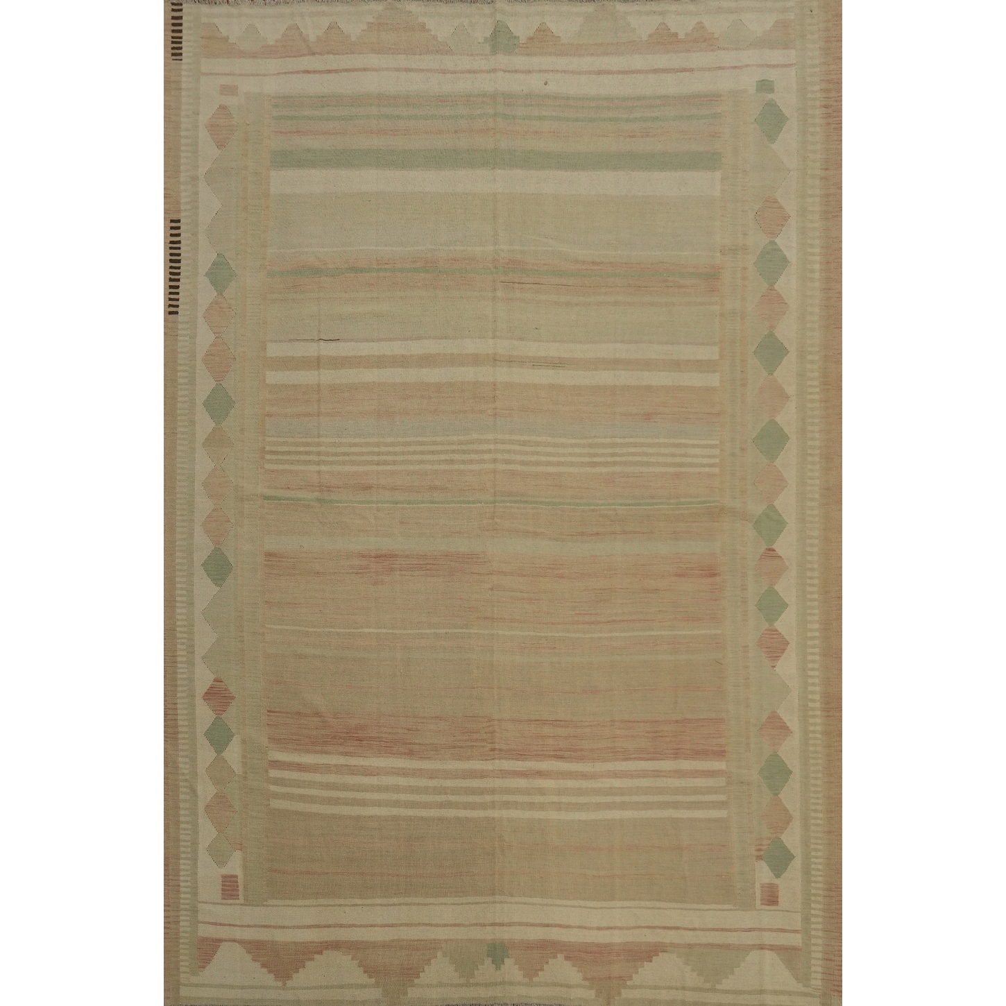 Hand Woven Oriental 100% Wool Carpet Southwestern Tribal Beige & Ivories Kilim Area Rug - 12' 8'' X 10' 2''