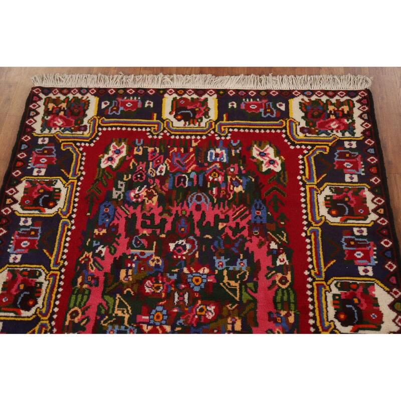 Hand Knotted Oriental 100% Wool Carpet Traditional Floral Pink Bakhtiari Area Rug - 4' 10'' X 3' 9''