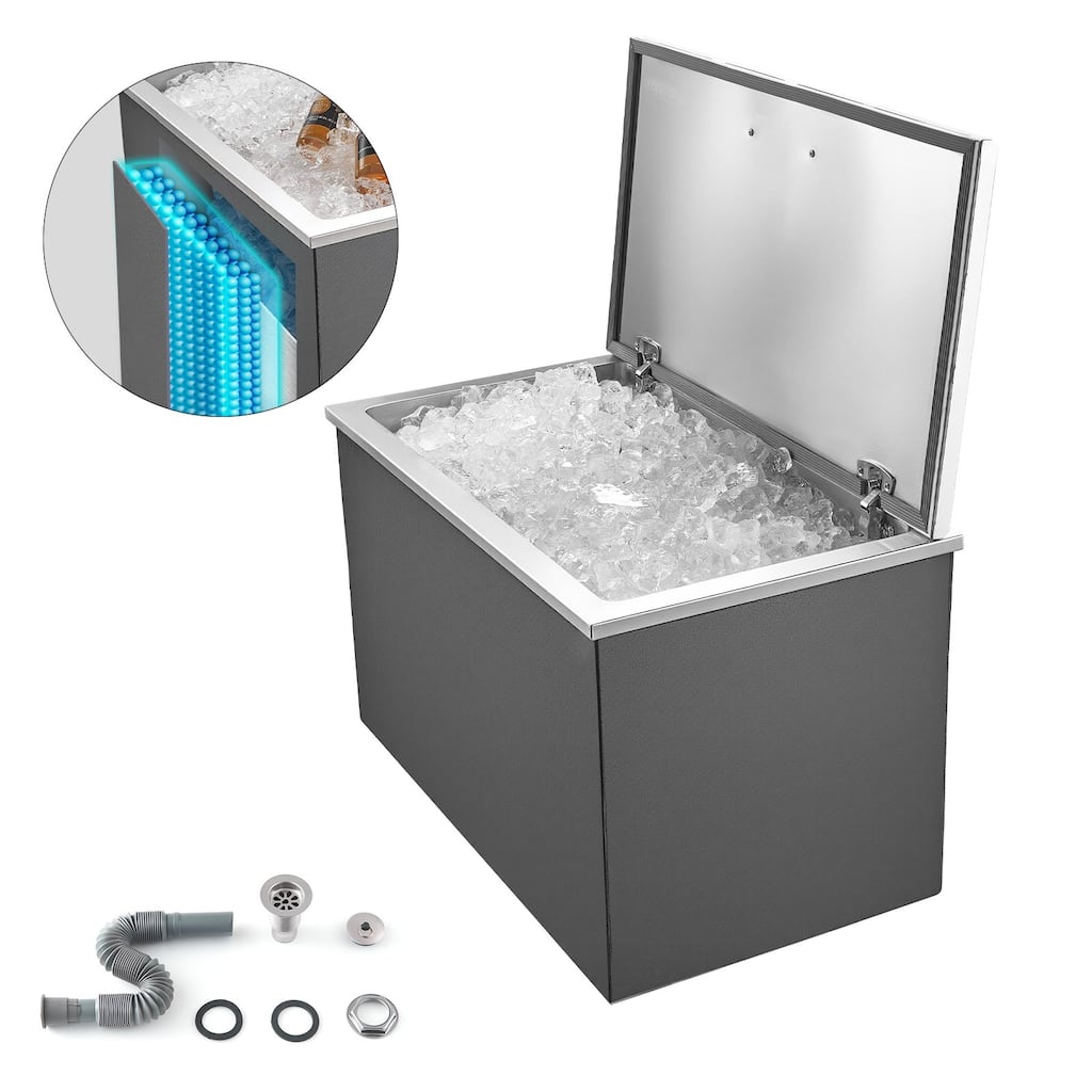 87.6 Qt Stainless Steel Ice Bin with Flip Lid and Large Capacity for Drinks Seafood Food Storage - 27.95x15.98x18.70 inch