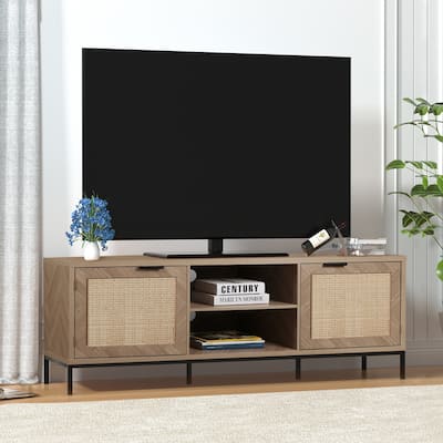Anmytek Mid-Century 2-Door 59'' L Wood TV Stand Media Console TV Entertainment Center for TVs up to 65" - 59"