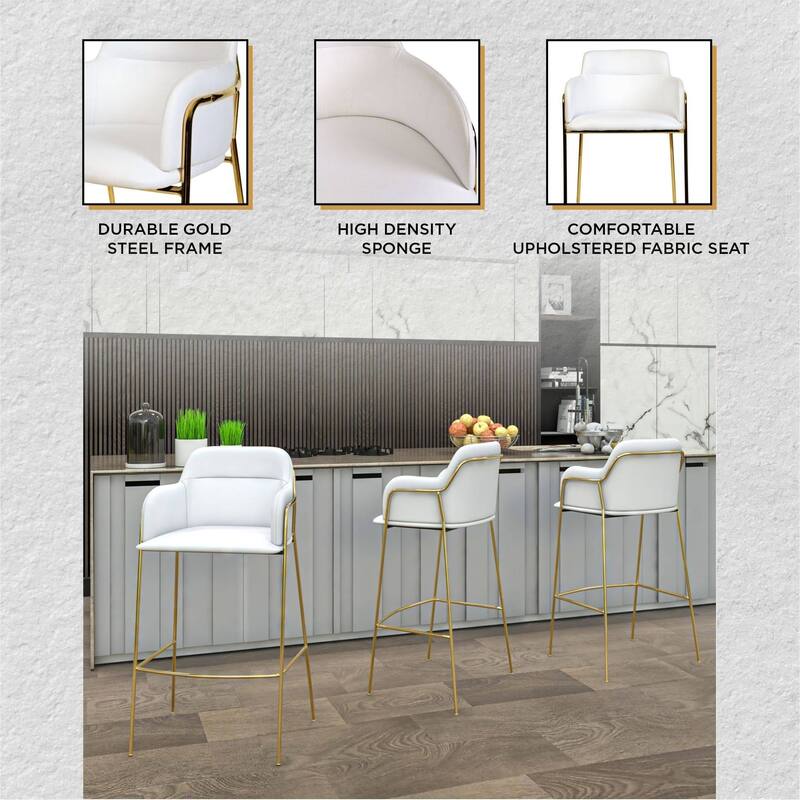 LeisureMod 40" Low-Back Velvet Upholstered Bar Stool with Gold Stainless-Steel Frame for Home Living Room Kitchen & Bar