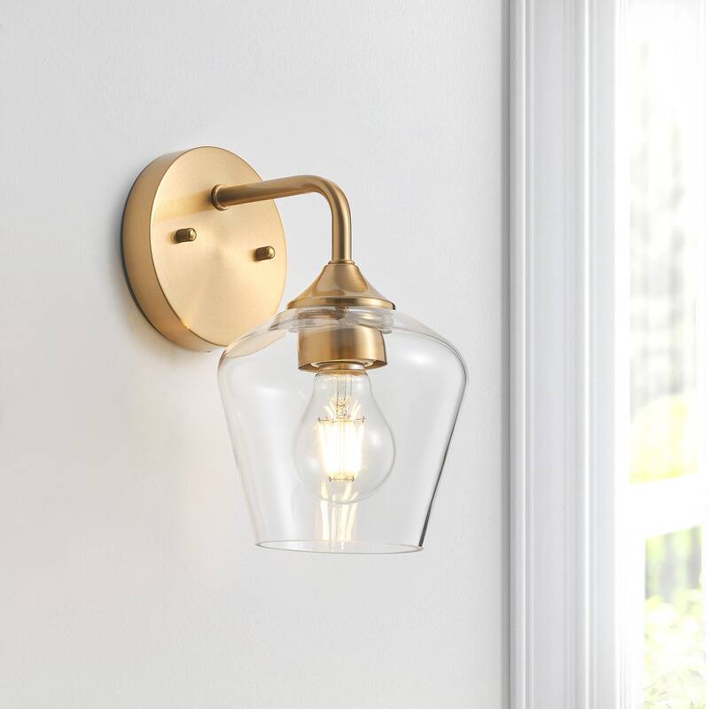 Modern Brass Finish Wall Sconce Fixture with Dome Clear Glass Shade
