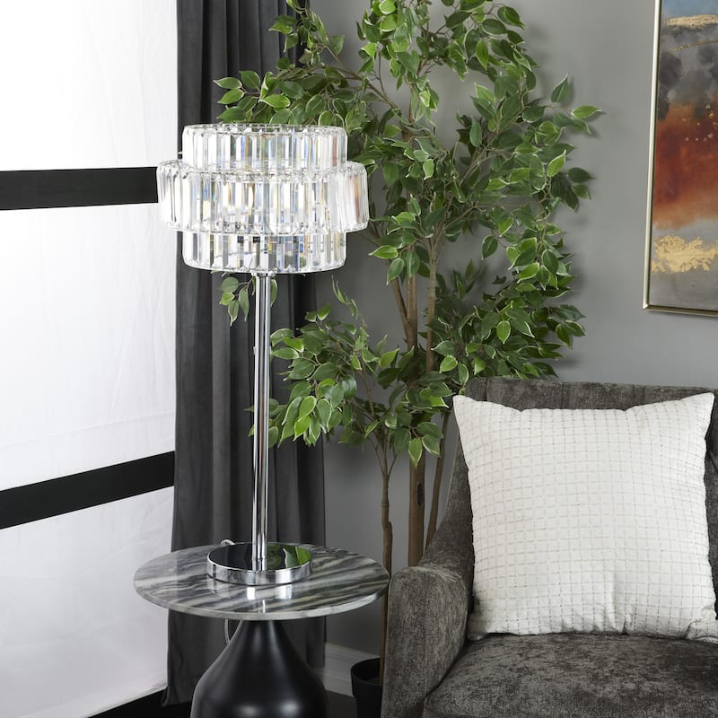 Metal Room Table Lamp with Crystal Embellishments - Set of 2 Silver - Roche River Decor