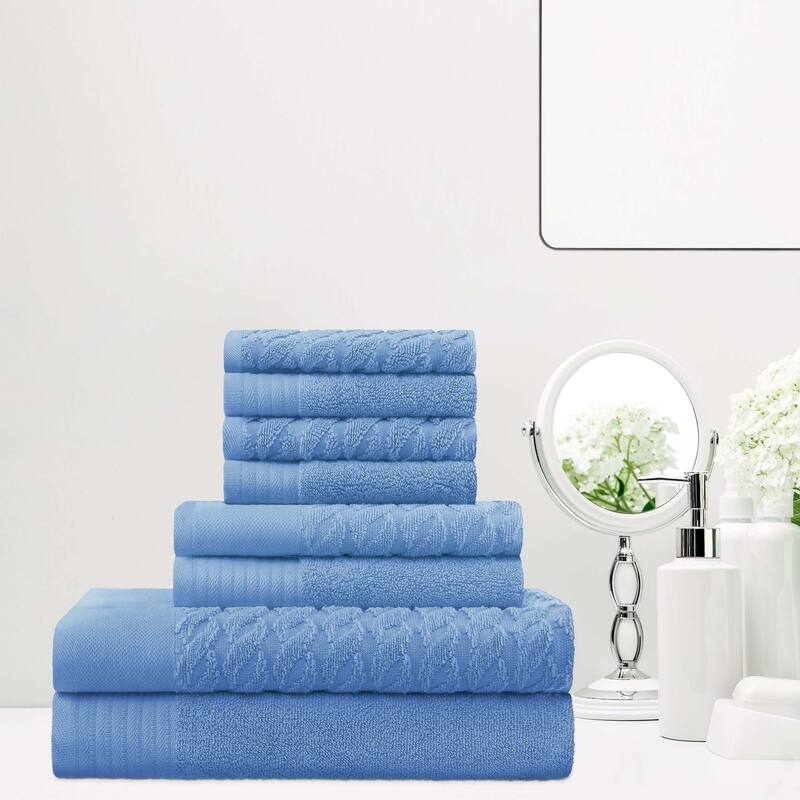 Turkish Cotton 8 Piece Herringbone and Solid Towel Set by Superior - Pacific Blue