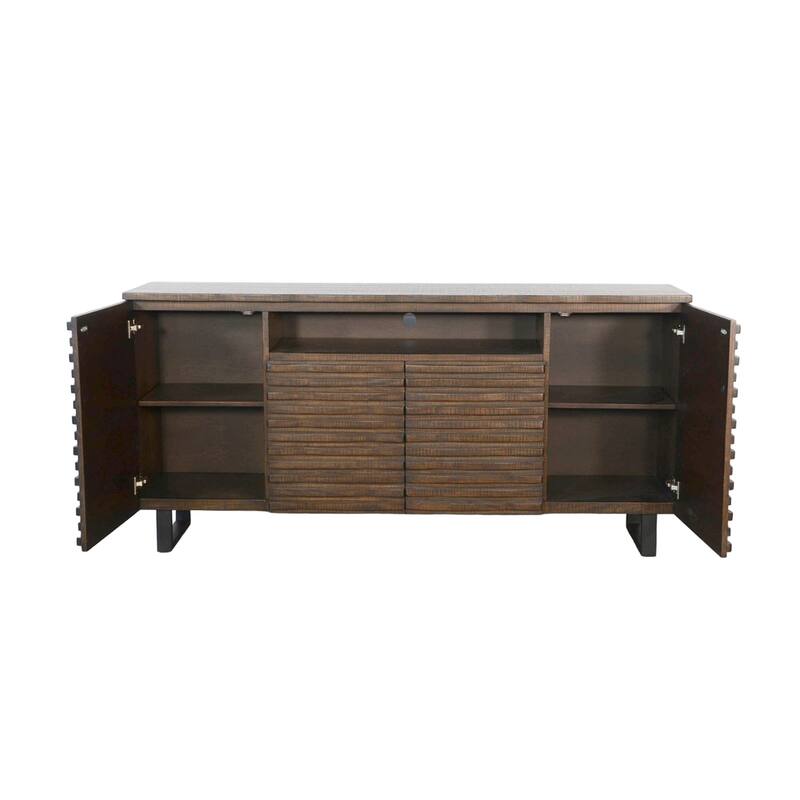 Desy TV Media Entertainment Console, Fluted Doors, Dark Brown 72 Inch