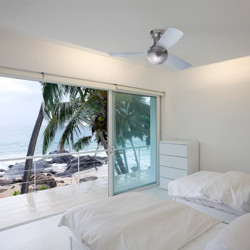 Orb 3-Blade 54in Smart Compatible Flush Mount Ceiling Fan in Brushed Nickel with Remote Control