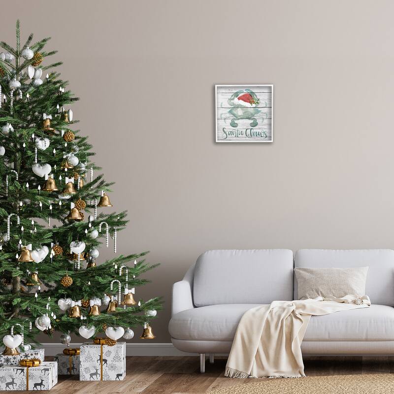 Stupell Santa Claws Blue Crab Nautical Pun Christmas Framed Wall Art, 12 x 12