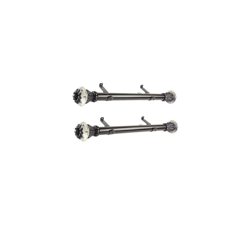 Steel Curtain Rods Set - Black Drapery Rods with Finials - 12-20 Inch Adjustable Rods - M