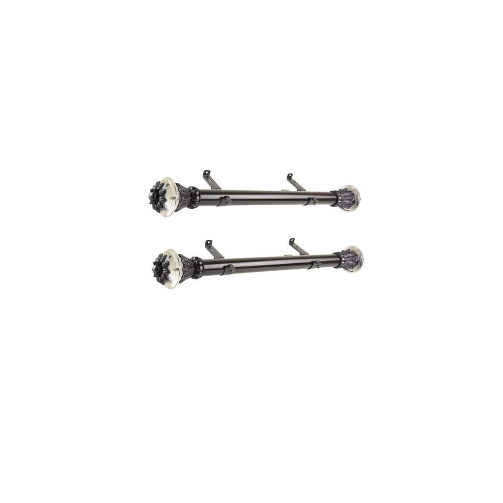 Steel Curtain Rods Set - Black Drapery Rods with Finials - 12-20 Inch Adjustable Rods - M