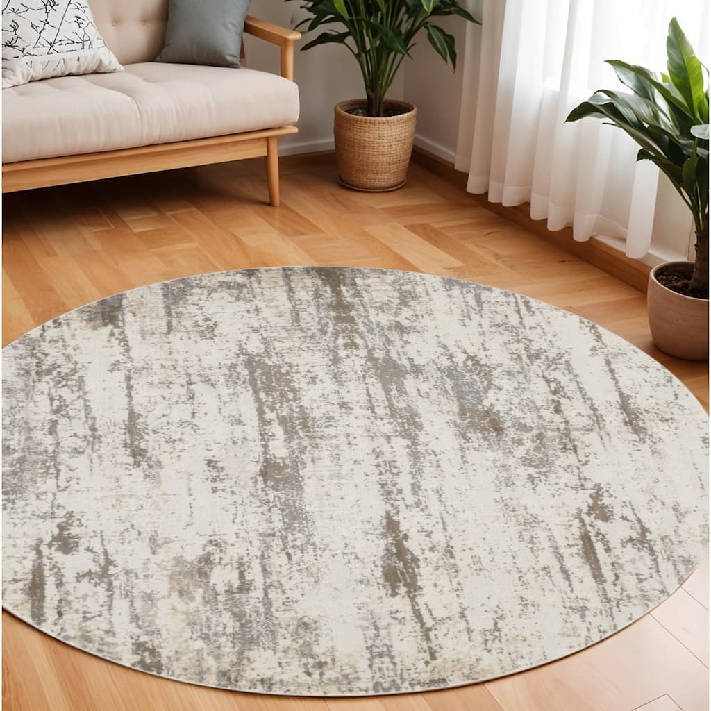 Viho Geometric Abstract Non Skid Woven Durable Area Rug By HomeRoots - 8' Round