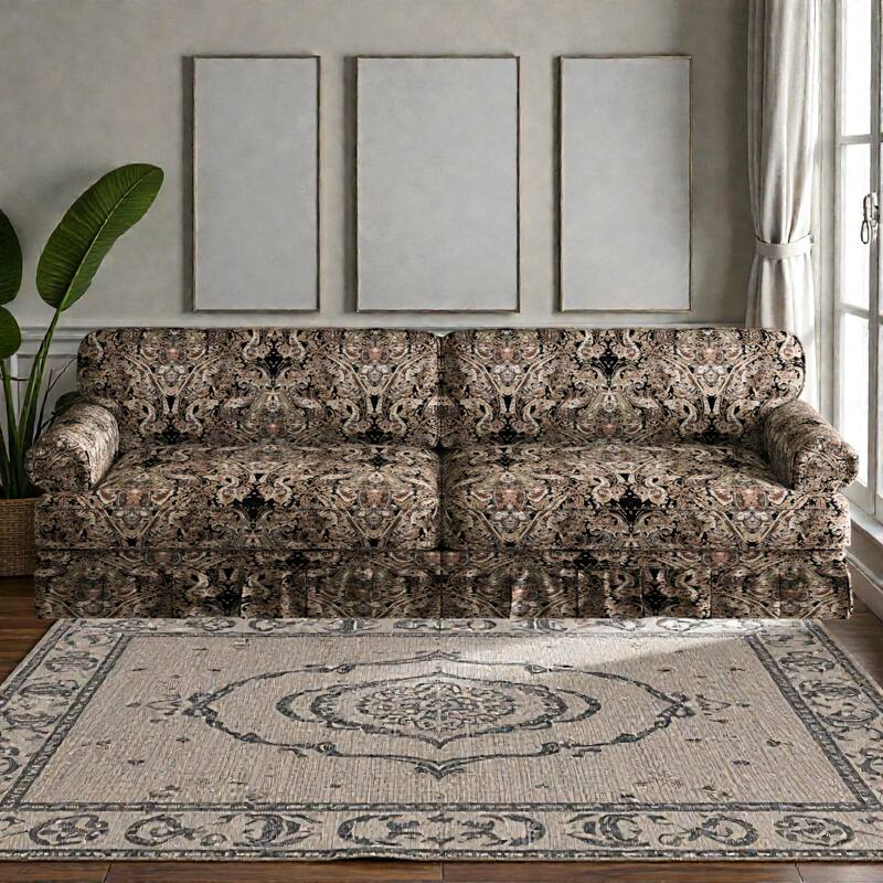 93.7" Luxury 4 Seater Cloud Couch with Extra Deep Seat, Fabric Sofa with Rolled Arms and Pleated Skirt - Black