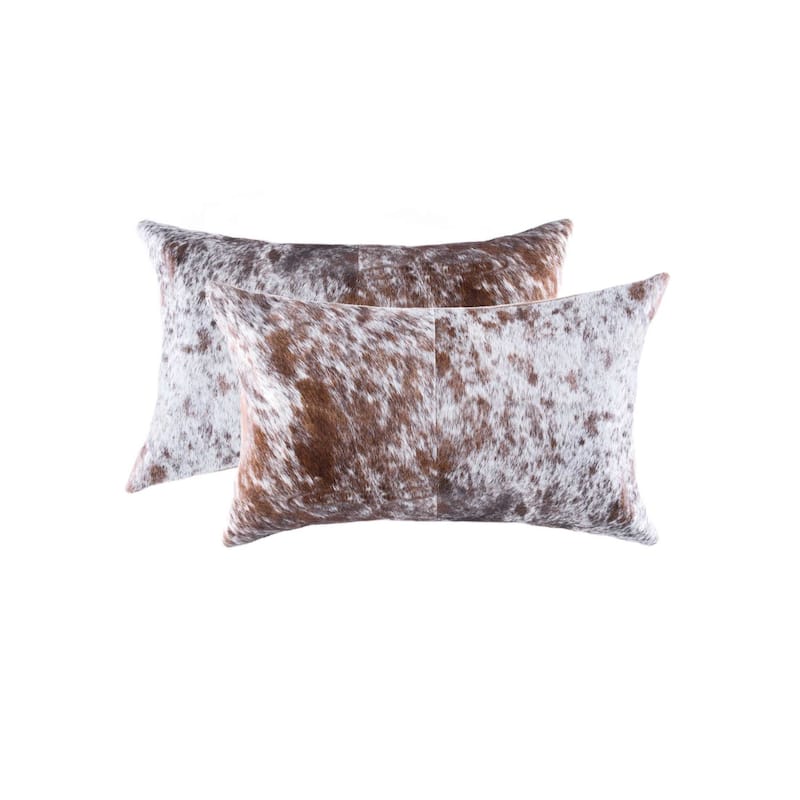 HomeRoots Set of Two 12" X 20" Brown And White Cowhide Throw Pillows