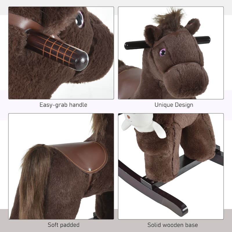 Plush Rocking Horse with Bonus Bear Toy and Sound for Toddlers Wooden Base - 25.5" L x 10.25" W x 21.75" H