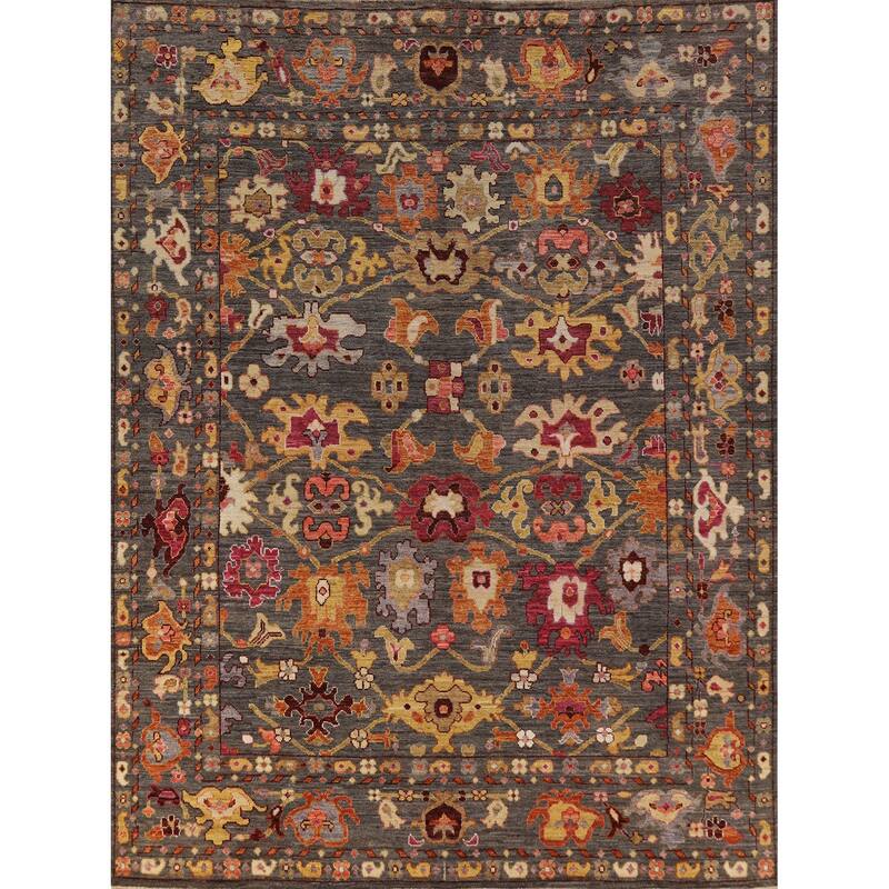 Hand Knotted Oriental 100% Wool Carpet Transitional All-Over Greys & Charcoal Oushak Area Rug - 9' 11'' X 8' 2''
