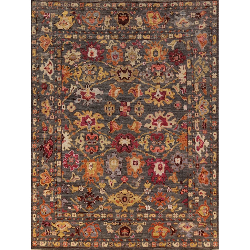 Hand Knotted Oriental 100% Wool Carpet Transitional All-Over Greys & Charcoal Oushak Area Rug - 9' 11'' X 8' 2''