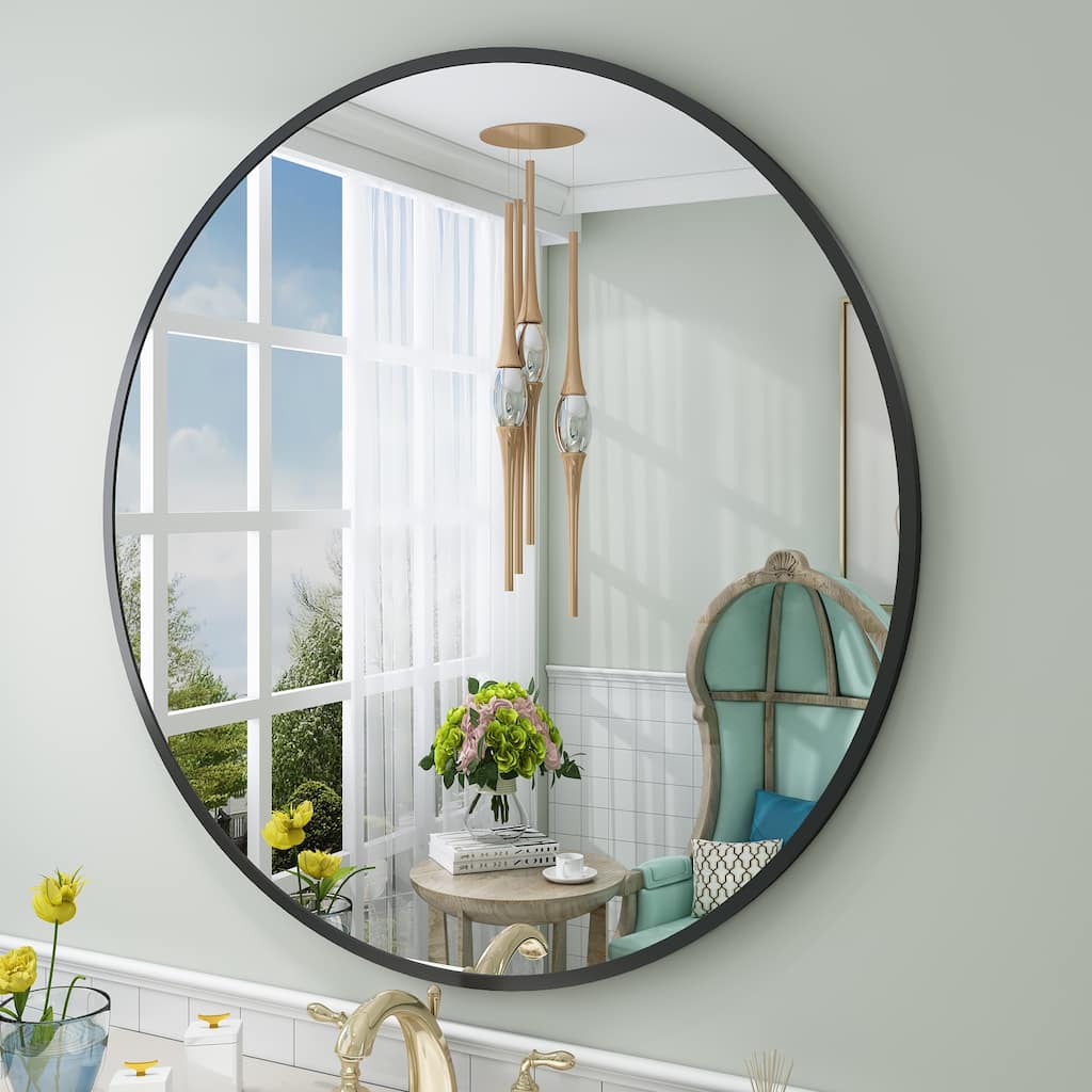 Round Wall Mirror Aluminum Alloy Framed Bathroom Vanity Mirror