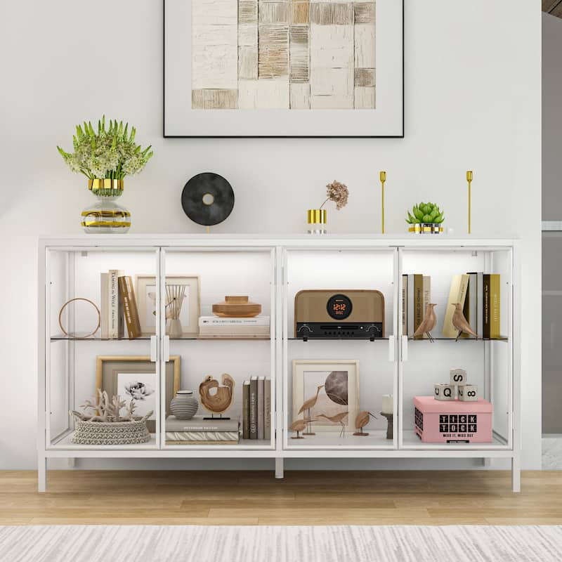 55.1"W Diplay Cabinet Collectible Cabinet Metal Frame with Lighting
