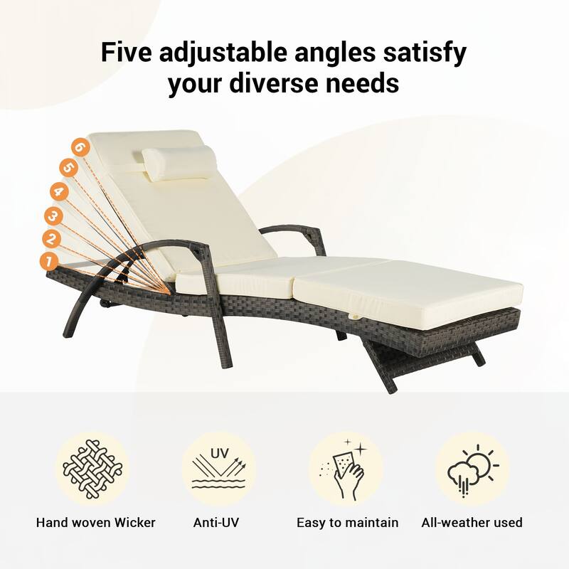 Outdoor Long Reclining Chair Set of 2 with Cushions