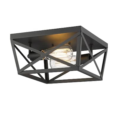 2-Light Farmhouse Flush Mount Ceiling Lights,Black Finish