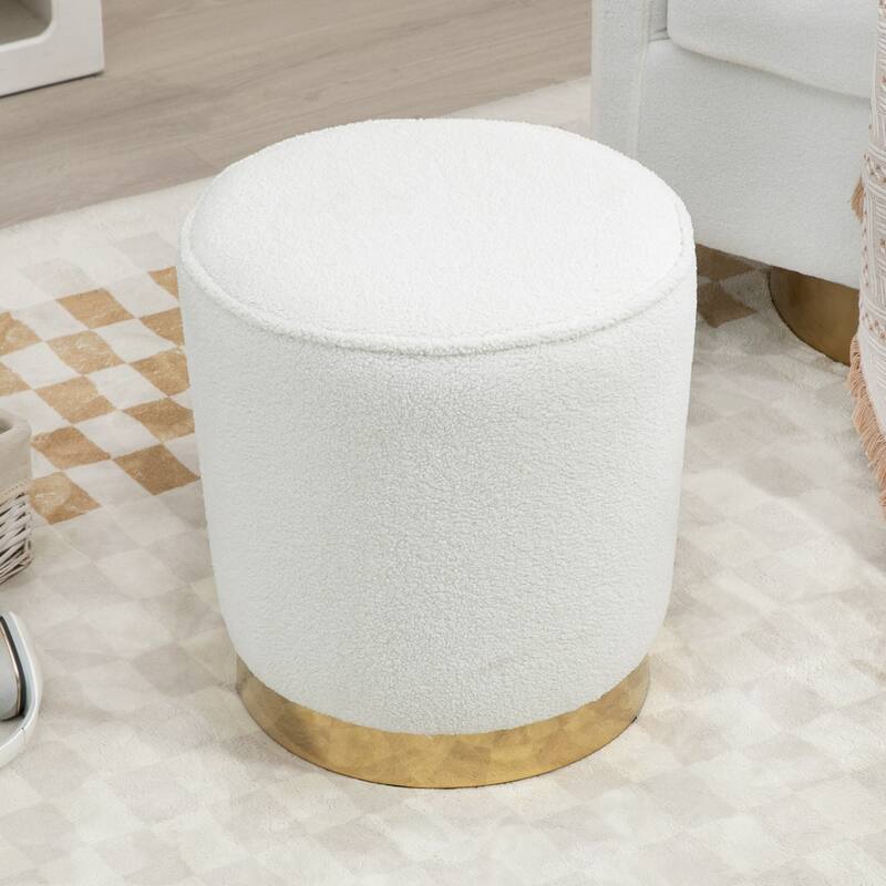 Aysel White Boucle Ottoman with Golden Accent Base