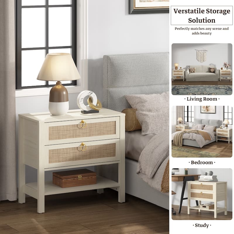 SICOTAS Rattan Boho Nightstand Great Storage for Compact Bedroom Areas