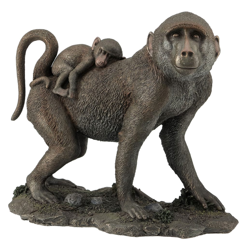 Veronese Design 10.63" L BABOON & BABY BABOON (BRONZE) Cold Cast Bronze