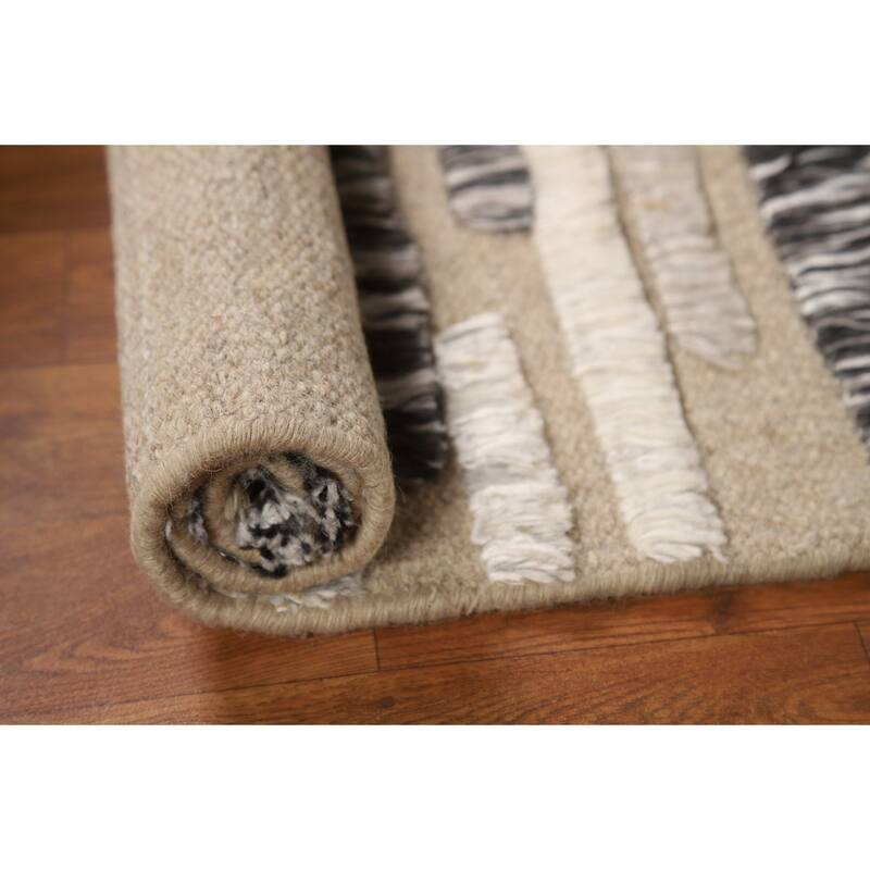 Striped Moroccan Modern Foyer Rug Hand-Knotted Wool Carpet - 2'0"x 3'0"