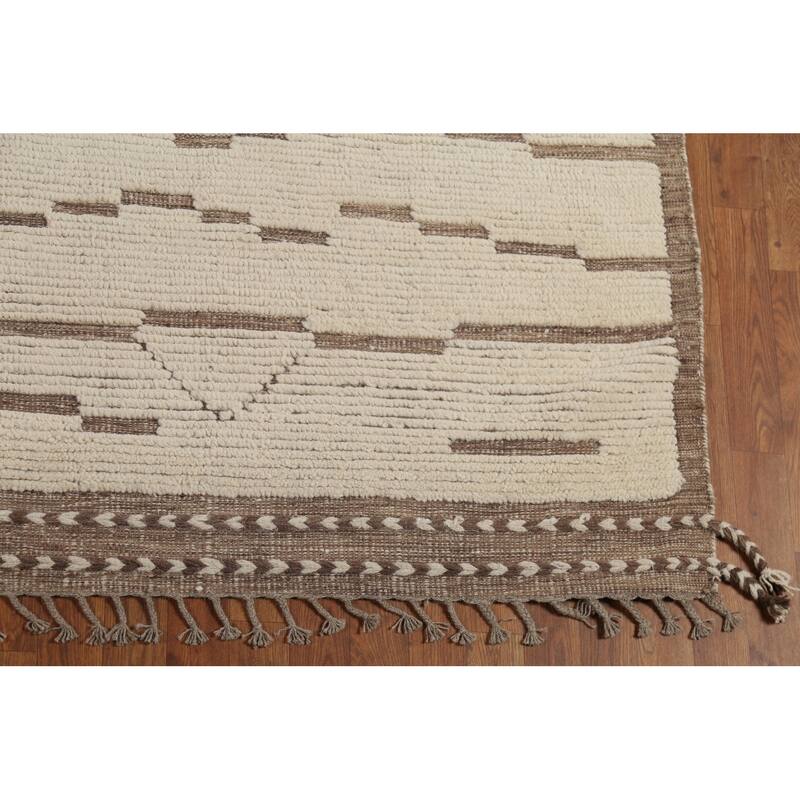 Ivory Moroccan Abstract Area Rug Handmade Wool Carpet - 8'10"x 12'8"