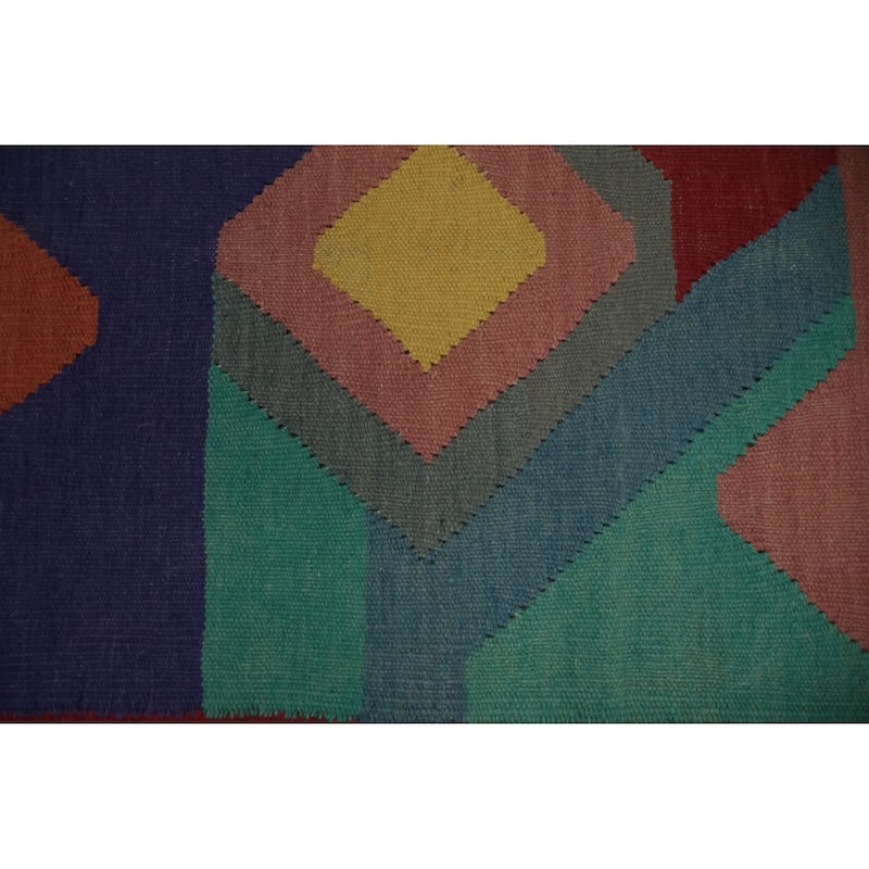 Hand Woven Oriental 100% Wool Carpet Southwestern Modern Multi-Colored Kilim Area Rug - 9' 10'' X 8' 0''