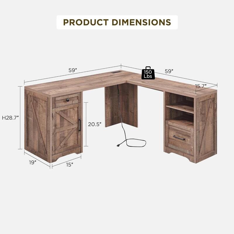 Modern Farmhouse Home Office Desk, Computer Desk with File Cabinet
