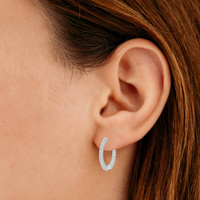 Marquee 3 Carat TW Round Lab Grown Diamond Hoop Earrings in 14K White Gold