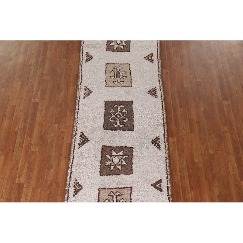 Tribal Anatolian Turkish Runner Rug Beige Wool Carpet - 3'4"x 12'3"
