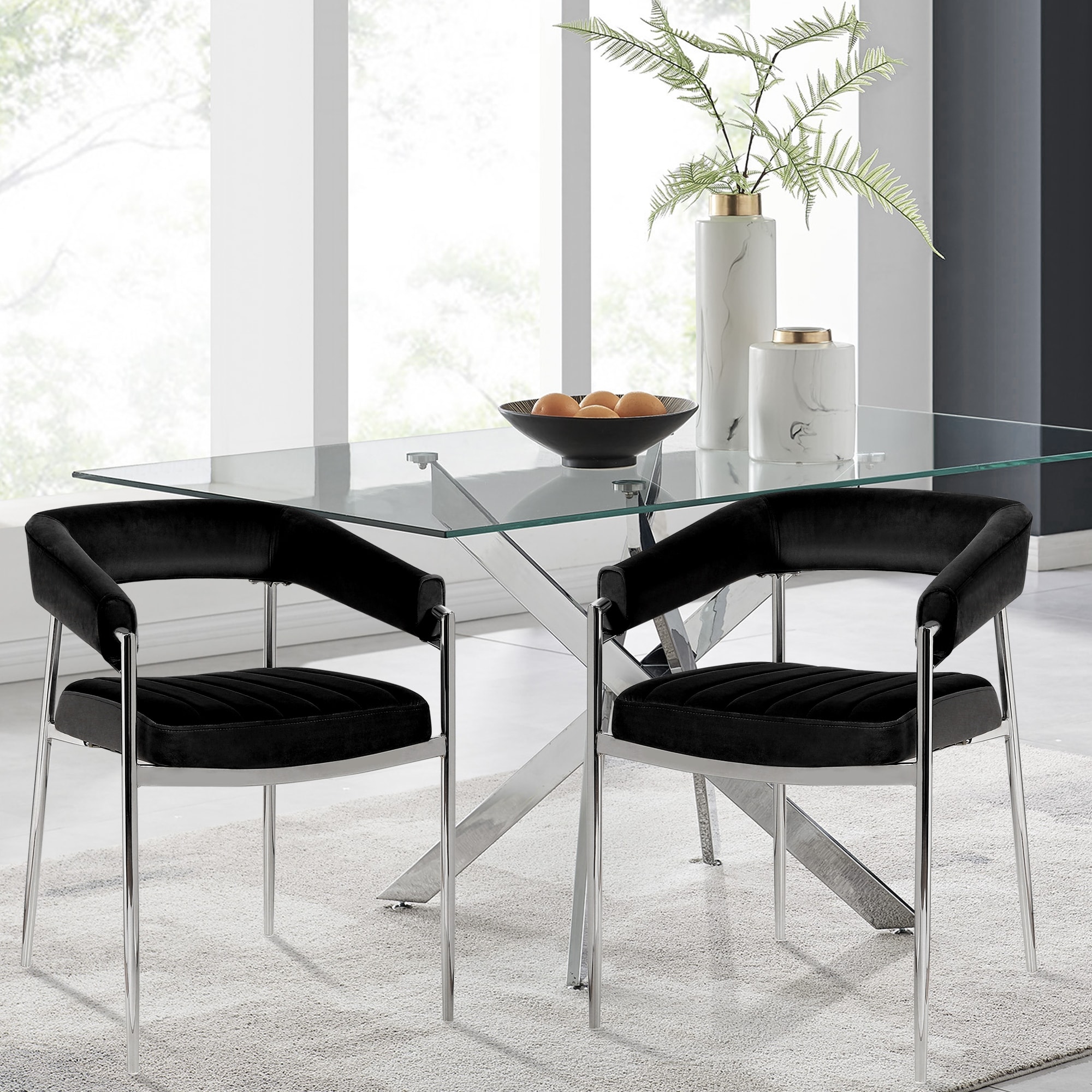 Velvet Dining Chair Arm Chair with Chrome Metal Legs On Sale