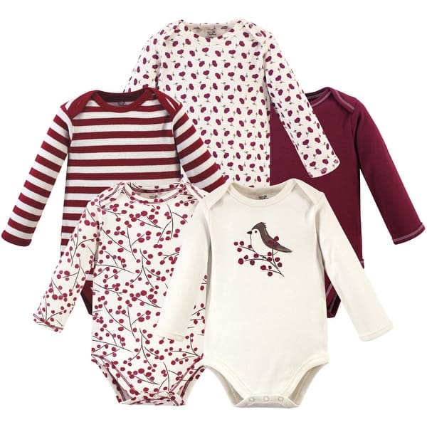 slide 1 of 1, Touched by Nature Baby Girl Organic Cotton Long-Sleeve Bodysuits 5pk, Berry Branch 0-3 Months - Berry Branch