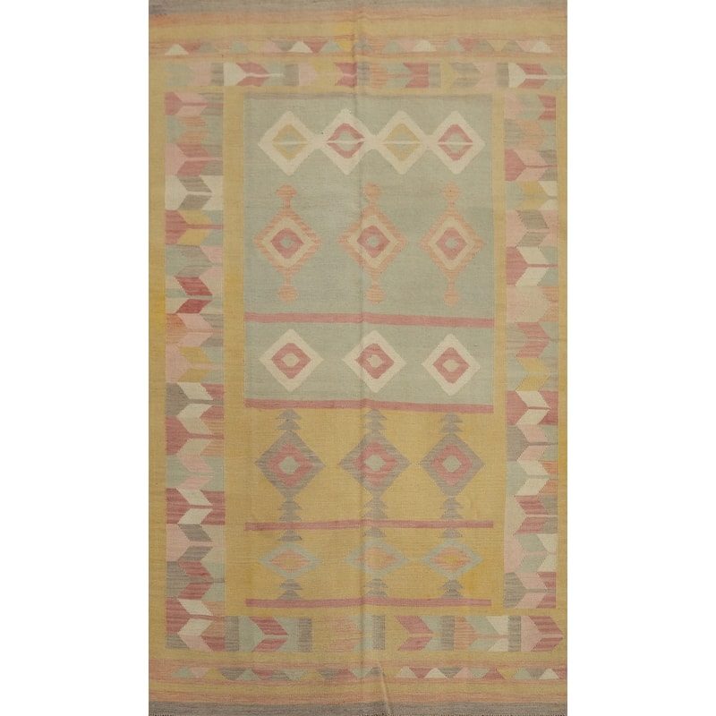 Hand Woven Oriental 100% Wool Carpet Southwestern Tribal Multi-Colored Kilim Area Rug - 8' 0'' X 5' 0''