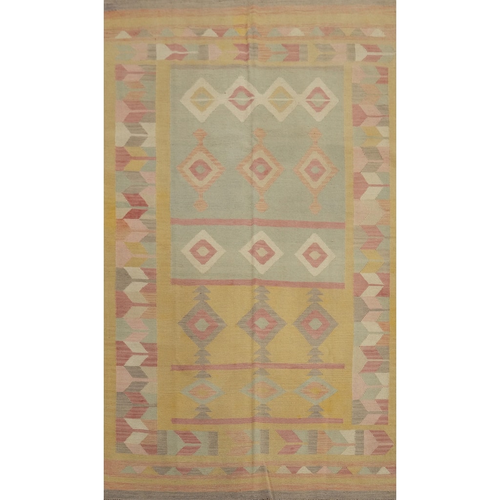 Hand Woven Oriental 100% Wool Carpet Southwestern Tribal Multi-Colored Kilim Area Rug - 8' 0'' X 5' 0''
