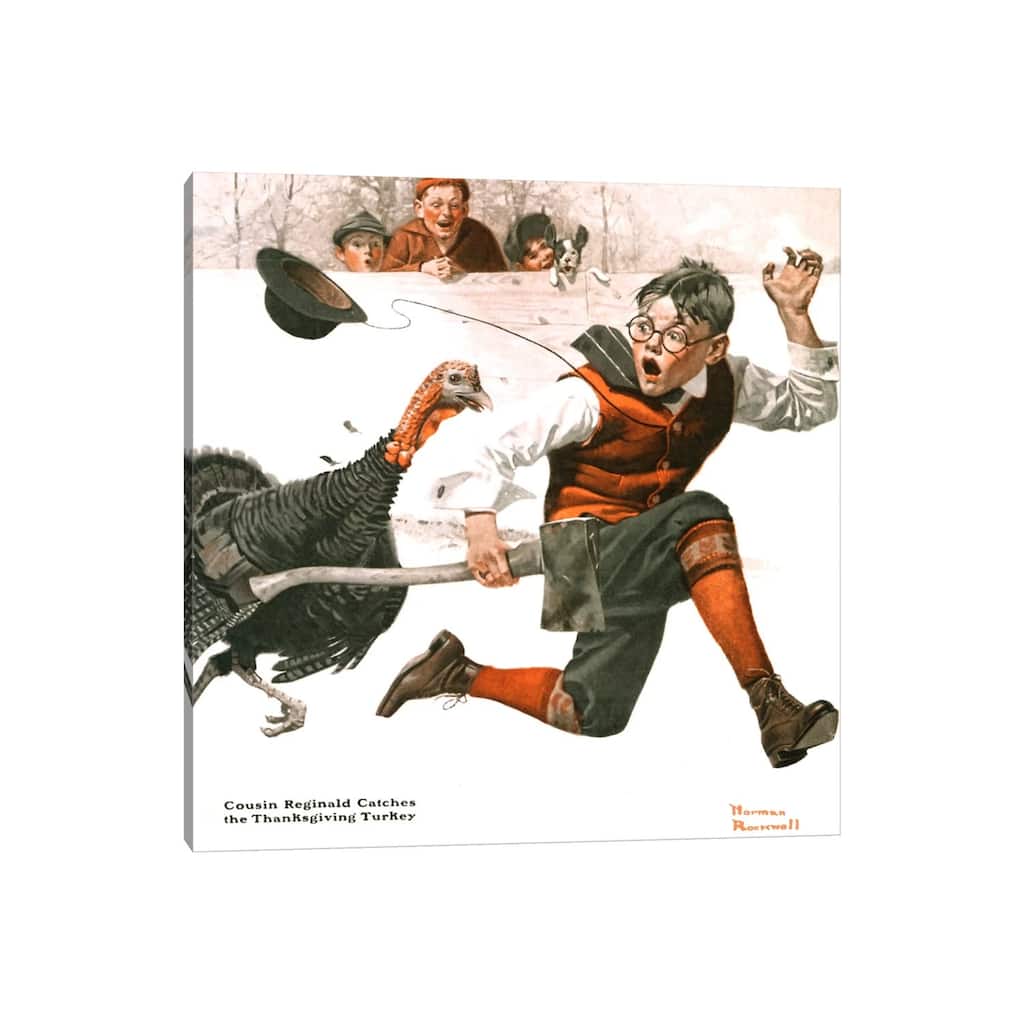 iCanvas "Cousin Reginald Catches the Thanksgiving Turkey" by Norman Rockwell Canvas Print