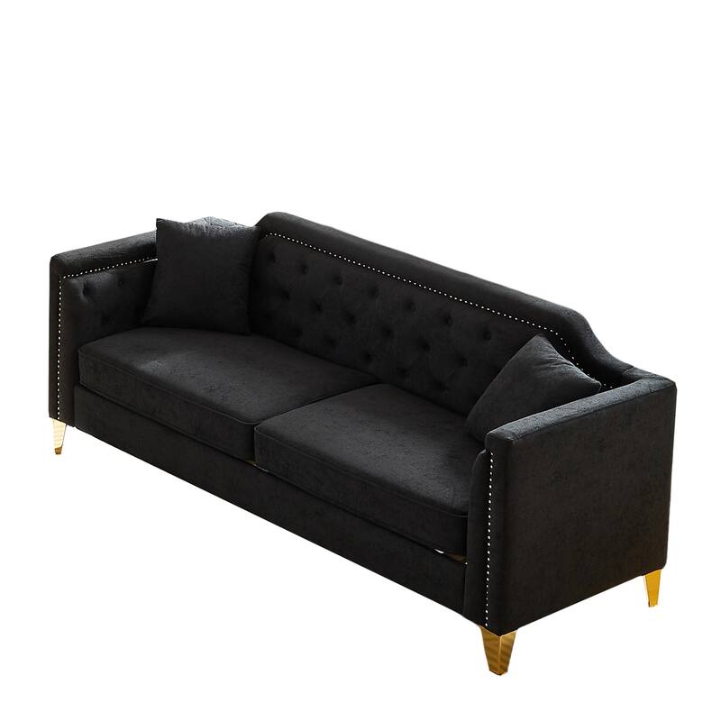 Chenille Sofa with Golden Metal Legs, 3-Seater Couch with Solid Wood Frame and 750 lbs Capacity