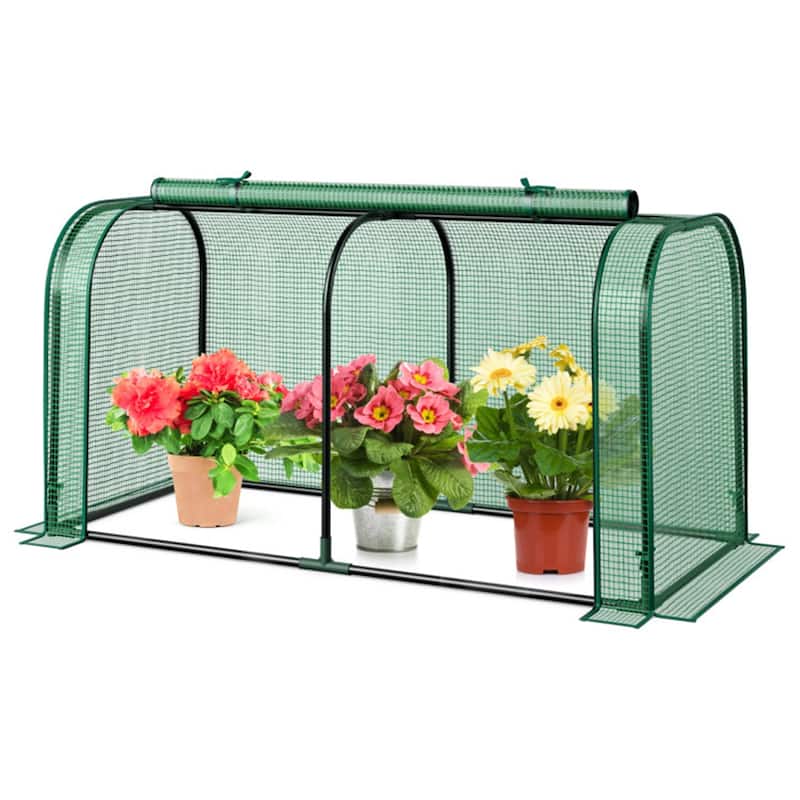 Portable Mini Greenhouse with PE Cover and Metal Frame for Outdoor Plants Sun and Rain Protection Easy Setup