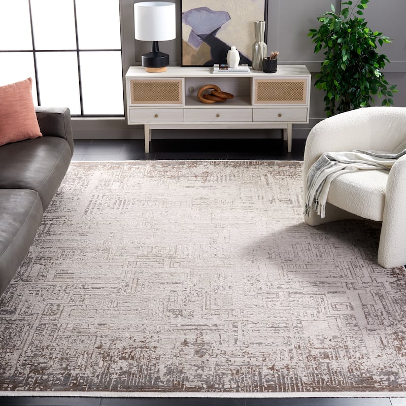 SAFAVIEH Diamond Bernarda Modern Abstract Fringe Rug - 9' x 12' - Beige/Grey Brown