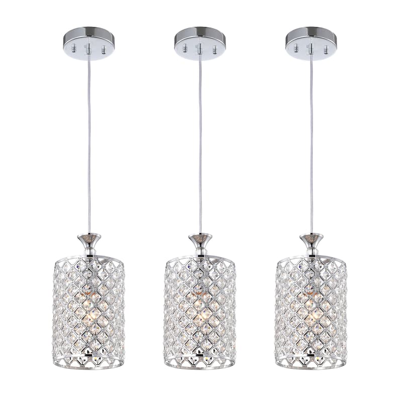 Chrome 1-Light Round Beaded Drum Pendant with Crystals - 3-PACK