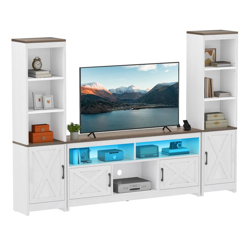 Moasis Farmhouse TV Stand with LED Lights & Power Hub