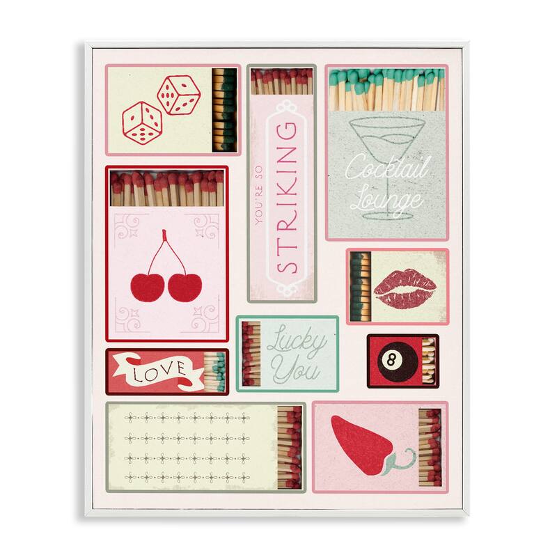 Stupell Trendy Glam Matchboxes Framed Giclee Art Design By Lil' Rue - 24 x 30 - White