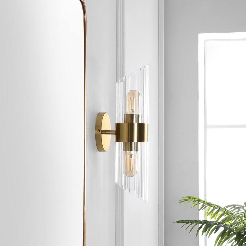 SAFAVIEH Lighting Eytan 2-light 6-inch Glass Wall Sconce with Bulbs (Set of 2) - 6.3 in. W x 4.8 in. D x 16.5 in. H