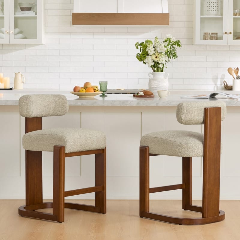 Spruce & Spring Arya Upholstered Boucle Counter Stool with Solid Wood Frame