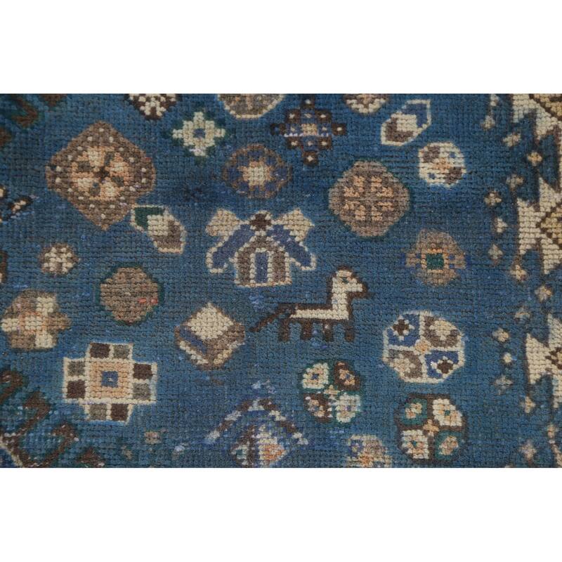Blue Tribal Bakhtiari Persian Vintage Rug Hand-Knotted Wool Carpet - 5'6"x 9'9"