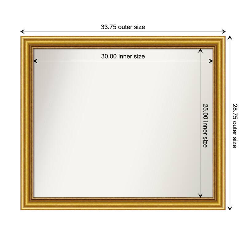Townhouse Gold Framed Non-Beveled Custom Wall Mirror, Bathroom Vanity Mirror - Outer Size: 33.75 x 28.75